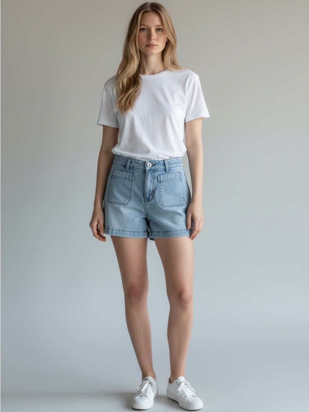 LC Lauren Conrad Light Blue Denim Patch-Pocket Shorts